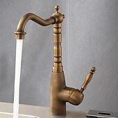 economico Rubinetti per lavello-miscelatore lavello da cucina rubinetto tradizionale, rubinetti da cucina rotanti a 360 ° in ottone antico stile retrò monocomando un foro con tubo dell&#039;acqua calda e fredda