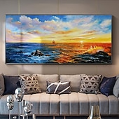 economico Quadri paesaggistici-pittura a olio 100% fatto a mano dipinto a mano arte della parete su tela orizzontale panoramico astratto moderno paesaggio crepuscolo mare cielo decorazione della casa arredamento tela arrotolata