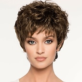 abordables perruque plus âgée-perruques brunes pour femmes perruque synthétique droite bob perruque cheveux synthétiques bruns courts conception à la mode des femmes cheveux mis en évidence / balayage perruques brunes exquises