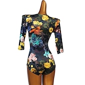 cheap Latin Dancewear-Latin Dance Leotard / Onesie Pattern / Print Women&#039;s Performance Half Sleeve Spandex