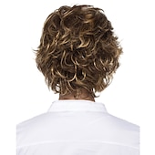 baratos peruca mais velha-perucas marrons para mulheres cosplay traje peruca cacheada com franja cabelo curto castanho loiro sintético design de moda feminino bonito elástico loiro marrom
