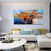 baratos Pinturas Abstratas-pintura a óleo 100% feito à mão arte de parede pintada à mão sobre tela laranja azul horizontal abstrato moderno decoração de casa decoração lona enrolada sem moldura não esticada