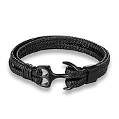 cheap Men&#039;s Jewelry-bracelet for men, sturdy cowhide leather bracelet, multilayer vintage anchor bracelet wrap cuff - blue with silver anchor