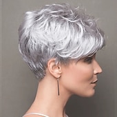 economico parrucca più vecchia-parrucche bianche per le donne parrucca sintetica arricciatura sciolta breve bob parrucca corta grigio argento capelli sintetici design alla moda da uomo fresco squisito argento nero partito