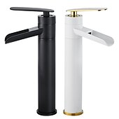 economico Classici-miscelatore per lavabo da bagno a cascata alto, rubinetti per lavabo monocomando in ottone anticato con tubo freddo e caldo