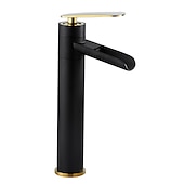 economico Classici-miscelatore per lavabo da bagno a cascata alto, rubinetti per lavabo monocomando in ottone anticato con tubo freddo e caldo