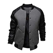 preiswerte Herrenjacken &amp; Herrenmäntel-Herren Bomberjacke übergangsjacke Collegejacke Training Urlaub Lederärmel Frühling Herbst Einfarbig Basic Regulär Schwarz Weiß Hellgrau Dunkelgray Jacken