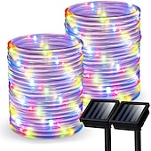ieftine Alimentare Energie Solară-lumini de frânghie solare în aer liber alimentate cu energie solară tuburi impermeabile în aer liber cu 100 de leduri 35,7 picioare 8 moduri sârmă de cupru lumini de zână pentru gard de grădină patio curte petrecere nuntă sală de Crăciun