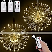 economico Striscie luci a batteria-eleganti luci per fuochi d&#039;artificio impermeabili per feste di matrimonio all&#039;aperto - 180 luci a forma di stella a led in filo di rame scintillanti, 8 modalità, luci sospese con telecomando per