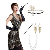 baratos Conjuntos-Loucos anos 20 Anos 20 O Grande Gatsby Vestidos Conjuntos de acessórios de fantasia Luvas O Grande Gatsby charleston Convidado do casamento Franjas Côr Sólida Franjas Fantasia Mulheres Festa Baile de