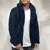 preiswerte Herrenjacken &amp; Herrenmäntel-Herren Wintermantel Fleecejacke Teddy-Mantel Casual Täglich warm halten Mit Kapuze Herbst Winter Feste Farbe Aprikose Schwarz Marineblau Grün Kaffee Jacken