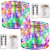 お買い得  電池式-LEDロープライト屋外ストリングライトリモコン付きバッテリー駆動8モード400-200-100led色変更防水LEDストリングライトクリスマスパーティーキャンプデコラティ用フェアリーライト