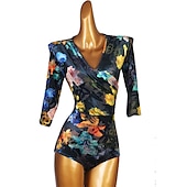 cheap Latin Dancewear-Latin Dance Leotard / Onesie Pattern / Print Women&#039;s Performance Half Sleeve Spandex