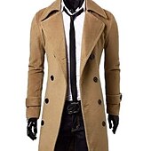billige Trenchcoat for menn-Herre Vinterfrakk Peacoat Virksomhet Avslappet Vinter Polyester Hold Varm Vindtett jakke Yttertøy Klær Forretning كلاسيكي