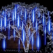 cheap Plug String Lights-Falling Rain Lights Meteor Shower Lights Christmas Lights 30cm 8 Tube 144 LEDs Falling Rain Drop Icicle String Lights for Christmas Trees Halloween Decoration Holiday Wedding