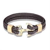 cheap Men&#039;s Jewelry-bracelet for men, sturdy cowhide leather bracelet, multilayer vintage anchor bracelet wrap cuff - blue with silver anchor