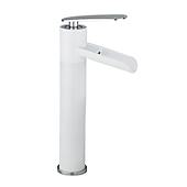 economico Classici-miscelatore per lavabo da bagno a cascata alto, rubinetti per lavabo monocomando in ottone anticato con tubo freddo e caldo