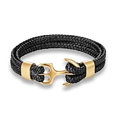 cheap Men&#039;s Jewelry-bracelet for men, sturdy cowhide leather bracelet, multilayer vintage anchor bracelet wrap cuff - blue with silver anchor