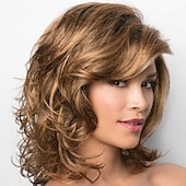 abordables perruque plus âgée-perruque synthétique bouclés perruque asymétrique court brun cheveux synthétiques design à la mode des femmes exquis moelleux brun