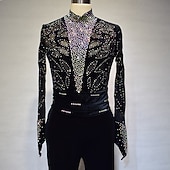 preiswerte Eiskunstlaufkleider-Eiskunstlaufkleid Damen Mädchen Eislaufen Kleider Austattungen Schwarz Elasthan Hochelastisch Ausbildung Wettbewerb Eiskunstlaufkleidung Handgemacht Volltonfarbe Kristalle Langarm Eislaufen