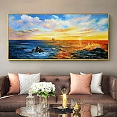 economico Quadri paesaggistici-pittura a olio 100% fatto a mano dipinto a mano arte della parete su tela orizzontale panoramico astratto moderno paesaggio crepuscolo mare cielo decorazione della casa arredamento tela arrotolata