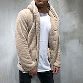 preiswerte Herrenjacken &amp; Herrenmäntel-Herren Wintermantel Fleecejacke Teddy-Mantel Casual Täglich warm halten Mit Kapuze Herbst Winter Feste Farbe Aprikose Schwarz Marineblau Grün Kaffee Jacken