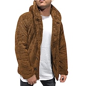 preiswerte Herrenjacken &amp; Herrenmäntel-Herren Wintermantel Fleecejacke Teddy-Mantel Casual Täglich warm halten Mit Kapuze Herbst Winter Feste Farbe Aprikose Schwarz Marineblau Grün Kaffee Jacken