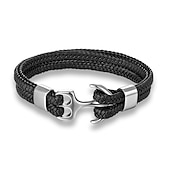 cheap Men&#039;s Jewelry-bracelet for men, sturdy cowhide leather bracelet, multilayer vintage anchor bracelet wrap cuff - blue with silver anchor