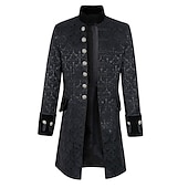 cheap Men's Trench Coat-Men's Coat Cosplay Costumes Theme Party Cosplay with Pockets Spring Fall Solid Color Artistic / Retro Punk Fashion Stand Collar Long Black White Blue Jacket