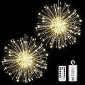 economico Striscie luci a batteria-eleganti luci per fuochi d&#039;artificio impermeabili per feste di matrimonio all&#039;aperto - 180 luci a forma di stella a led in filo di rame scintillanti, 8 modalità, luci sospese con telecomando per