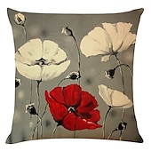 cheap Floral &amp; Plants Style-Set of 4 Artistic Flowers Square Decorative Throw Pillow Cases Sofa Cushion Covers  Home Sofa Decorative  Faux Linen Cushion Cover for Sofa Couch Bed Chair Red
