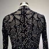 preiswerte Eiskunstlaufkleider-Eiskunstlaufkleid Damen Mädchen Eislaufen Kleider Austattungen Schwarz Elasthan Hochelastisch Ausbildung Wettbewerb Eiskunstlaufkleidung Handgemacht Volltonfarbe Kristalle Langarm Eislaufen