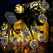 abordables Guirlandes solaires-Boule marocaine lumières extérieures guirlandes solaires 5/7/10m 20/30/50leds globe guirlandes lumineuses lanterne multicolore blanc chaud blanc rvb pour extérieur jardin cour patio arbre de noël fête