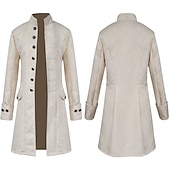 halpa Miesten trenssitakki-Miesten Päällystakki Peacoat Takki Suoritus Juhlat / Ilta Vintage-tyyli Kevät Syksy Erikoiskuvio Antiikki Vintage retro Pitkä Jacquard keskiaikainen miesten vaatteet [valkoinen] Jacquard