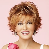 abordables perruque plus âgée-perruque synthétique bouclée perruque de coupe de cheveux en couches blonde courte brun clair brun foncé argent gris brun blond cheveux synthétiques design à la mode des femmes surligné / balayage