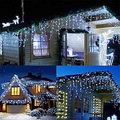 tanie Podłączane do prądu-LED Sznurki Świetlne 6Mx3M 600LED 3Mx3M 300LED 4M 96LED Girlanda Light Droop LED Kurtyna Sople Sznurki Świetlne Dekoracyjne do Ogrodów Centrów Handlowych