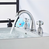 cheap Multi Holes-Widespread Bathroom Sink Mixer Faucet, 3 Holes 2 Handle Basin Tap, Retro Style Crystal Handle Brass Bathroom Sink Faucet Contain with Supply Lines and Hot Cold Water Hose Deck Mounted