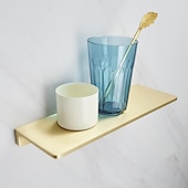 cheap Shower Caddy-Brushed Golden Bathroom Shelf Brass Wall Mounted Metal Floating Rectangle Shelf 1PC