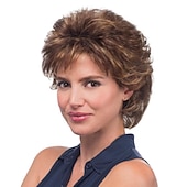 baratos peruca mais velha-perucas marrons para mulheres cosplay traje peruca cacheada com franja cabelo curto castanho loiro sintético design de moda feminino bonito elástico loiro marrom