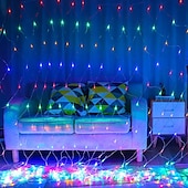 Недорогие Питание от электросети-светодиодные сетки для штор 6мx4м 672светодиода 3мx2м 200светодиодов1.5мx1.5м 96светодиодов белый теплый белый синий многоцветный для декора вечеринки в помещении соединяемый 220v