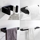 halpa Kylpyhuone tarvikesetti-kylpyhuonetarvike wc-paperipidike / kylpytakin koukku ja kylpyhuoneen yksi pyyhetanko uusi design ruostumaton teräs seinälle matta musta