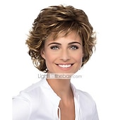 baratos peruca mais velha-perucas marrons para mulheres cosplay traje peruca cacheada com franja cabelo curto castanho loiro sintético design de moda feminino bonito elástico loiro marrom