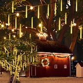 cheap Plug String Lights-Falling Rain Lights Meteor Shower Lights Christmas Lights 30cm 8 Tube 144 LEDs Falling Rain Drop Icicle String Lights for Christmas Trees Halloween Decoration Holiday Wedding