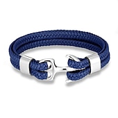cheap Men&#039;s Jewelry-bracelet for men, sturdy cowhide leather bracelet, multilayer vintage anchor bracelet wrap cuff - blue with silver anchor