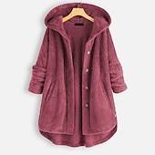 voordelige sherpa jassen-Dames Jas Teddy jas Sherpa jas Fleecejack Dagelijks Herfst Winter Normaal jas Normale pasvorm Casual Jacks Lange mouw Effen Kleur Rode Wijn Wit Zwart