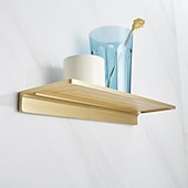 cheap Shower Caddy-Brushed Golden Bathroom Shelf Brass Wall Mounted Metal Floating Rectangle Shelf 1PC