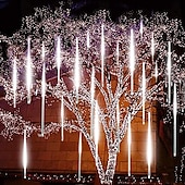 cheap Plug String Lights-Falling Rain Lights Meteor Shower Lights Christmas Lights 30cm 8 Tube 144 LEDs Falling Rain Drop Icicle String Lights for Christmas Trees Halloween Decoration Holiday Wedding