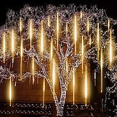 cheap Plug String Lights-Falling Rain Lights Meteor Shower Lights Christmas Lights 30cm 8 Tube 144 LEDs Falling Rain Drop Icicle String Lights for Christmas Trees Halloween Decoration Holiday Wedding