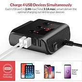 cheap Car Charger-Cigarette Lighter Adapter Car Charger Adapter 12V-24V 3 Socket Splitter Plug LED 4 USB Charger Adapter 2.4A 100W For Phone MP3 DVR