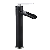 economico Classici-miscelatore per lavabo da bagno a cascata alto, rubinetti per lavabo monocomando in ottone anticato con tubo freddo e caldo
